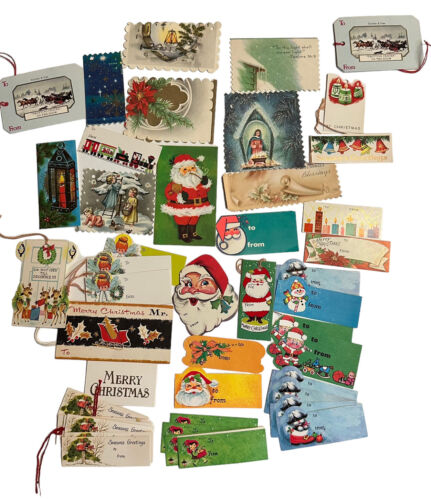 Lot mixte vintage MCM Noël étiquettes cadeaux mini-cartes paillettes Santa Mica - Photo 1 sur 8