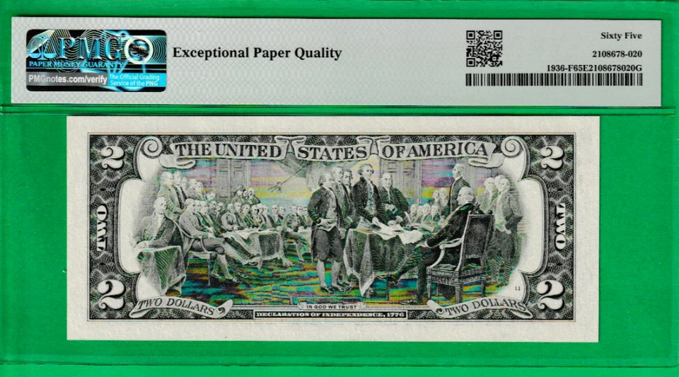 1995  $2  Federal Reserve note RADAR Serial Numbers 66-2552-66  PMG 65 - Image 3 of 3