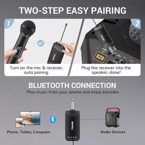 TONOR TW720 Wireless Microphones Recargable Handheld Dynamic Mic - Picture 5 of 8