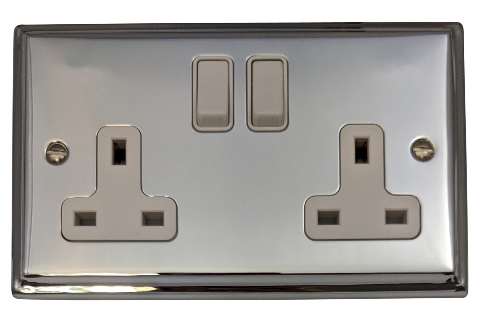 G&H DC10W Deco Plate Polished Chrome 2 Gang Double 13A Switched Plug Socket