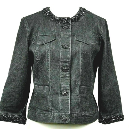 Ruby Rd Jean Jacket Women Size 8 Black 