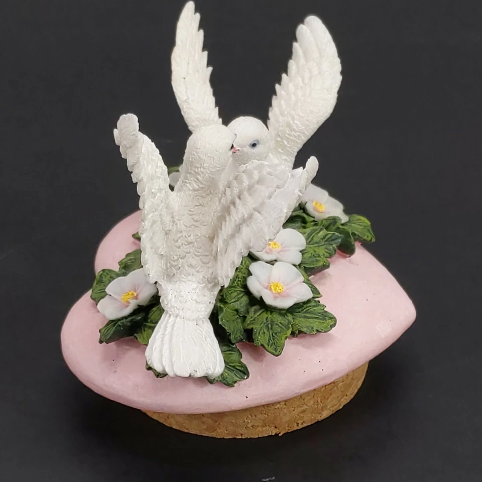 Decoración de tarro de velas de 2" para interiores del hogar palomas blancas amor pájaros corazón estatuilla floral Foto 3 de 4