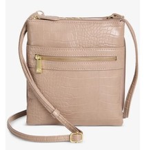 GIANI BERNINI Dasher Croc goffrato tripla zip organizer a tracolla -Hummus Beige~