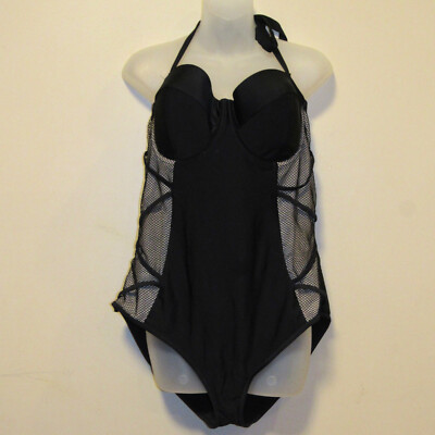 Hunter McGrady x Playful Promises US sz 42C Black Fishnet Sides Swim Suit