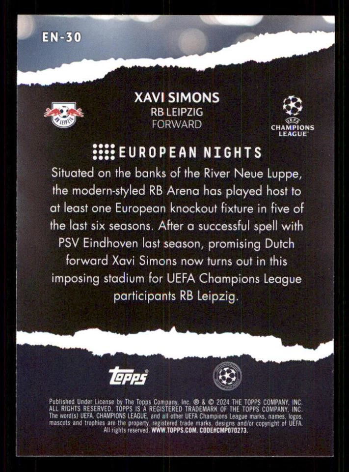 2023-24 Topps UEFA Club Competitions European Nights #EN30 Xavi Simons - Image 2 of 2