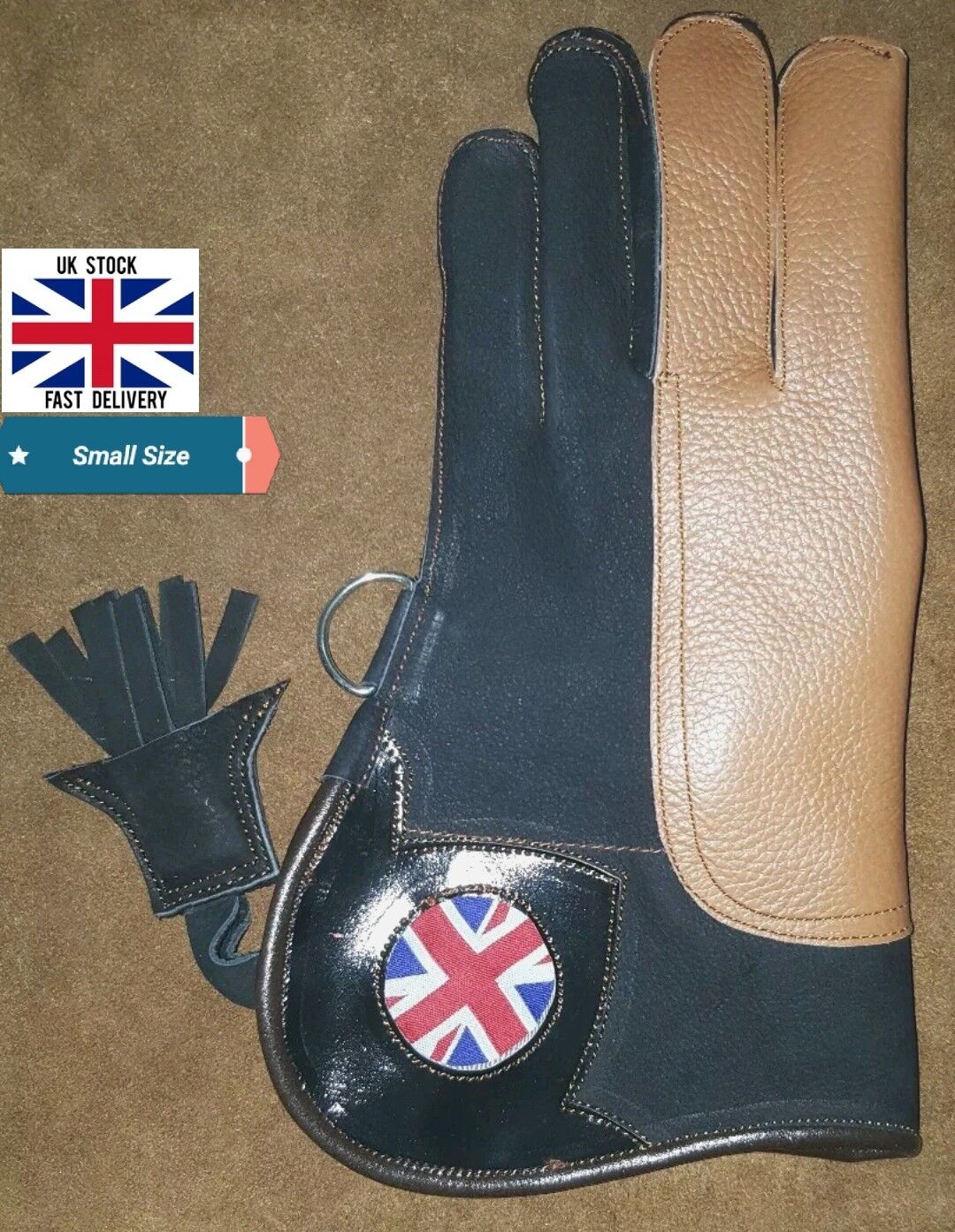 Nubuck Leather Double Skinned Falconry Glove UK Flag, 12" Inches Small Size.