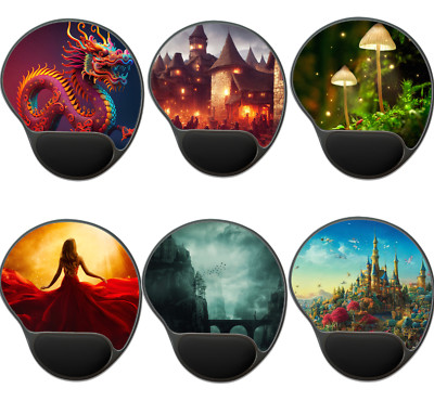 Ergonomic Mouse Pad Wrist Rest Office Gaming PC Fantasy Castle Mushroom Medieval