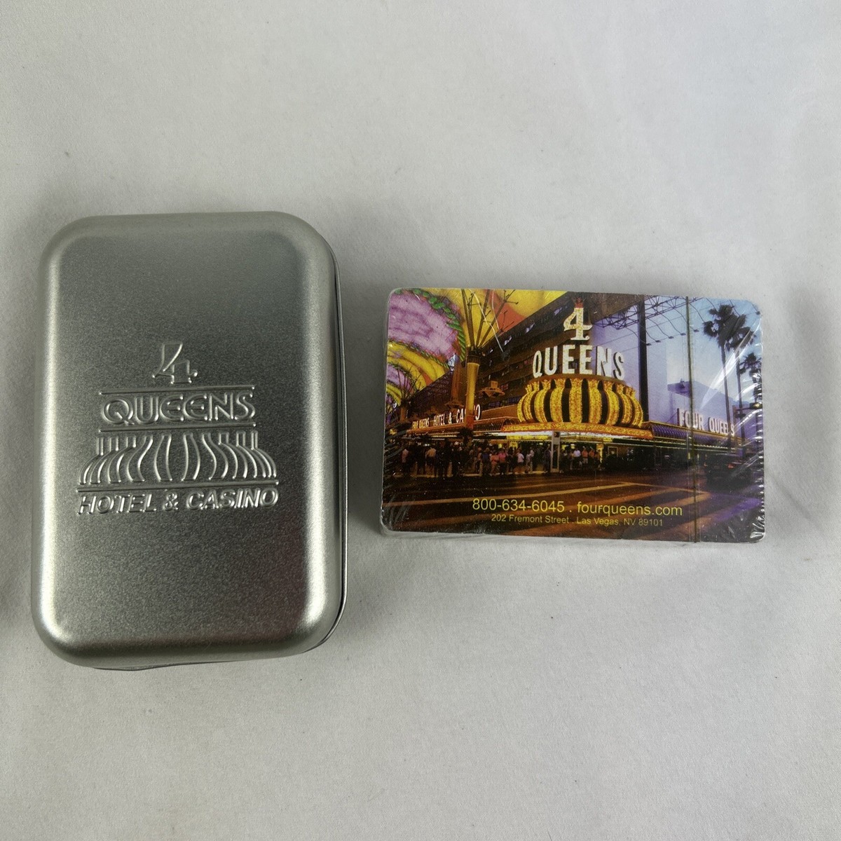 Vintage 4 Queens Hotel & Casino Playing Cards in Original Tin New