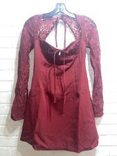 New - Sexy Super Cute Lace Long Sleeve Sweetheart Neck Short Red Dress MEDIUM
