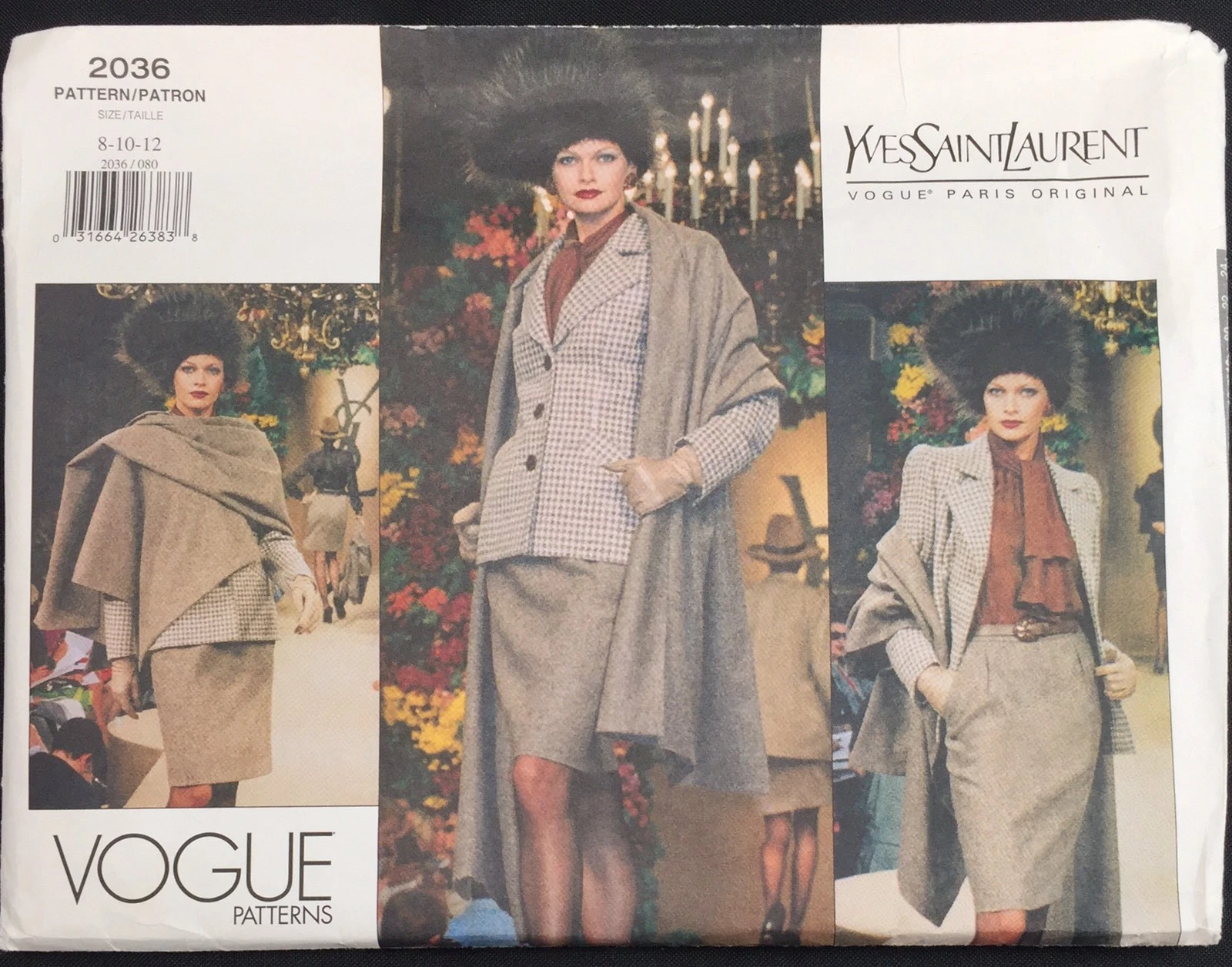 SAINT LAURENT (YSL) Giacca Modello Vogue Yves Saint Laurent Parigi Scialle Wrap 2036 Taglia 8 10 12 Senza Taglia