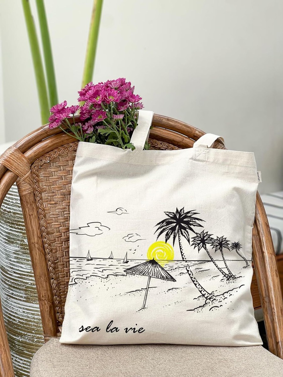 Ecoright Aesthetic Canvas Tote Bag for One Size, Natural Sea La - Main Image