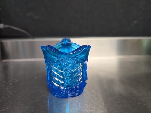 L.E.SMITH BLUE RINGED STAR, CREAMER, SAWTOOTH EDGE 2" - Picture 2 of 7