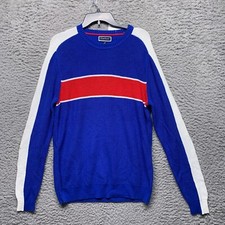 Club Room Sweater Mens Blue XXL 2XL Stripe Knit Pullover Crew Neck Heavy