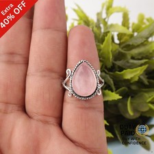 Heart Chakra Rose Quartz Gemstone Sterling Silver Anniversary Band Artisan Ring