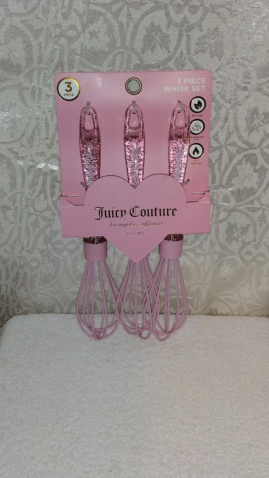 JUICY COUTURE 3 PIECE WHISK SET PINK WITH GLITTER BPA FREE NEW