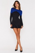 Trendy Nasty Gal Blue & Black Knit Mini Dress XS Party Nightclub Stretchy Layers