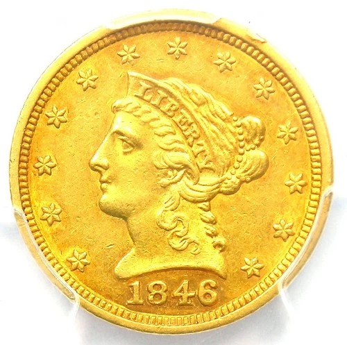 1846 Liberty Gold Quarter Eagle $2.50 Coin - Certified PCGS AU55 - Rare!
