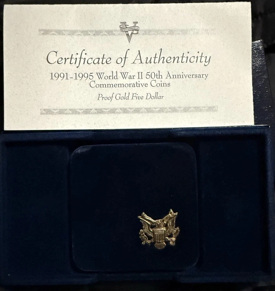 50th Anniversary of World War II Commemorative 1993 W Proof Gold $5 - Image 2 of 4