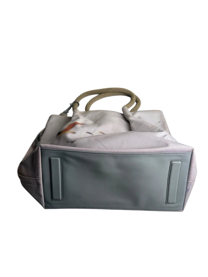 Bolso de Mano Grande SKAGEN Dinamarca Lona Pájaros Estampado Diseño Doble Asa Gris Foto 3 de 4