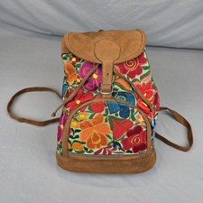 Small Embroidered Floral Backpack Purse Tote Bag 15 Inches Boho Hippie Colorful