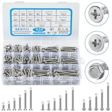 430Pcs Self Tapping Screws for Metal, 410 Stainless Steel 8 10 Sheet Metal S.