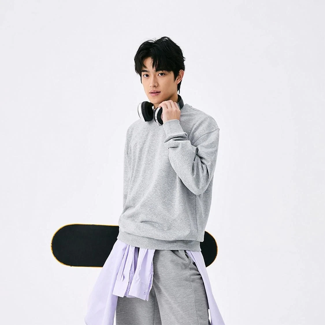 Loose Solid Color  Letter Pullover Sweatshirt Unisex Gray