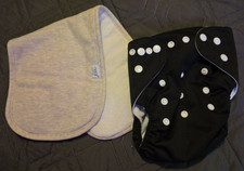 Newborn Sized Cloth Diaper Black with Burp Cloth EUC