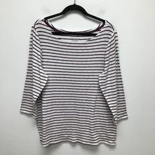 Time and Tru Womens Purple Pearl Striped 3/4 Sleeve Boat Neck Knit T-Shirt 3XL