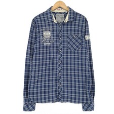 Camp David Mens Shirt Blue Check Cotton Button Up Fitted Casual Qk0 Size M