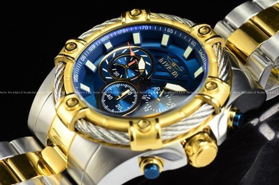 Invicta Men's Bolt Blue Dial Chronograph Quartz 52mm Two Tone SS Watch 25522