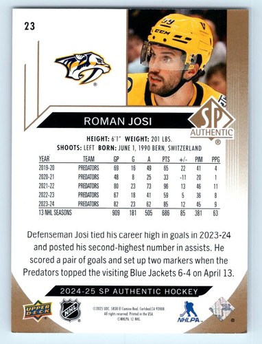 2024-25 SP Authentic #23 ROMAN JOSI Limited Gold /99 - Picture 2 of 2