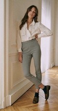 Sezane Clara Trousers Black White Houndstooth Tapered Leg Pants 34