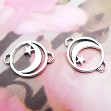 20/50PCS Antique Silver Tone Crescent Moon and Star Connector Charm JHS380