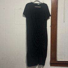 GAP Black T Shirt Midi Dress XL Tall Gathered Waist Casual