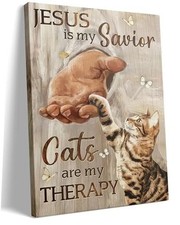 Jesus Cat Christian Wall Art The Hand of God Inspiring Painting 12x16in Canvas