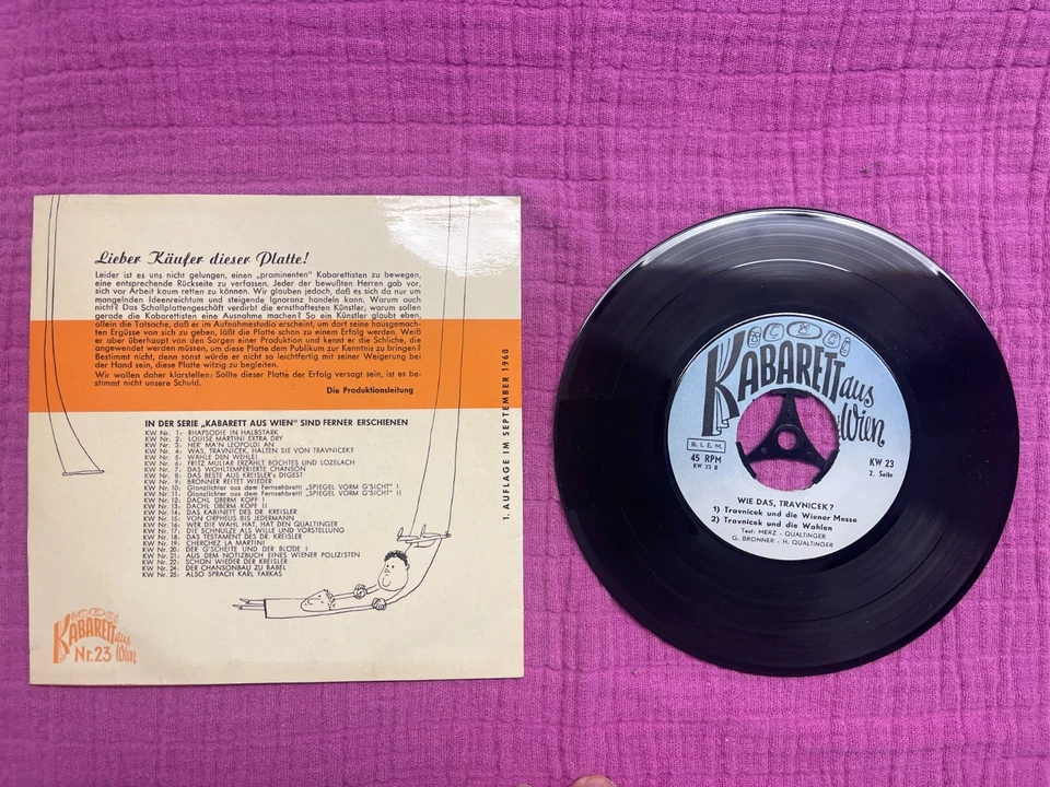 Kabarett aus Wien - Qualtinger - Wie das, Travnicek? - Single Vinyl - Bild 2 von 2