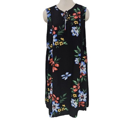 Old Navy Dress Womens 1X Plus Black Floral Sleeveless Midi Pockets Boho Flowy