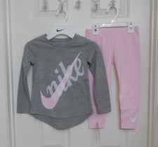 NWT 2pc Nike Gray White Pink Swoosh Top Pink Leggings Set sz 6