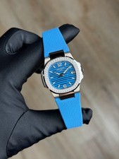 Patek Philippe Nautilus Blue Dial Diamond Bezel Blue Strap Full 2026 7010G-013