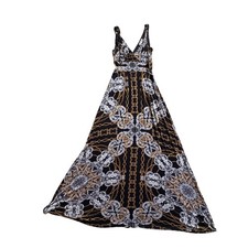 Jennifer Lopez XS Black Gold Chain Paisley Medallion Maxi V-Neck Sleeveless