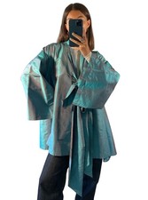 DAINELLA Jacket Cape Blue Silk Taffeta Tie Closure Lightweight Poncho O/S