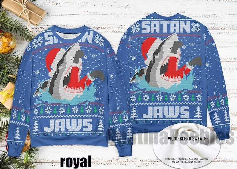 Santa Jaws Shark Men's Ugly Sweater Ugly Sweater, Santa Jaw Christmas Sweater