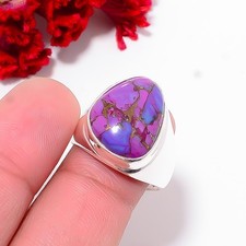 Copper Purple Turquoise Gemstone 925 Sterling Silver Ring S.9 R11877