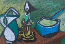 Original Abstract Still Life Painting Unique Modern Art 13x9"