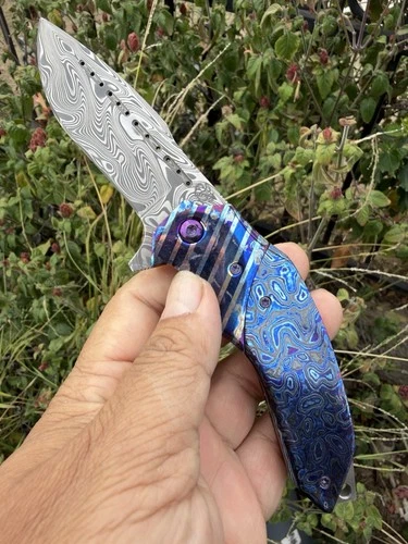Patrick Famin Vento Dual Flipper Knife Timascus Damascus Blade Custom France