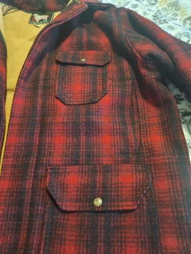 Vintage Woolrich Mackinaw Hunting Jacket Mens 46 Red Buffalo Plaid Wool 503 image 4