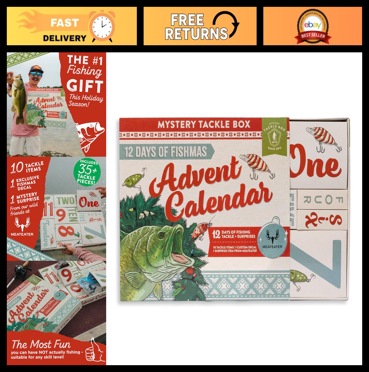 12 Days of Fishmas Advent Calendar - Bass Fishing Lure Gift Set with 35 Baits & 12 Days of Fishmas Advent Calendar - Bass Fishing Lure Gift Set with 35 Baits &