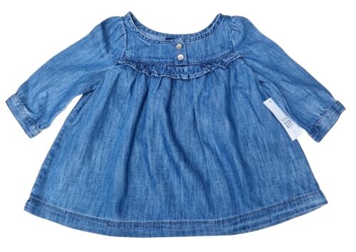 GAP Baby Girls Smock Chambray Denim Cotton Long Sleeve Dress MRRP £19.99 - Picture 1 of 4