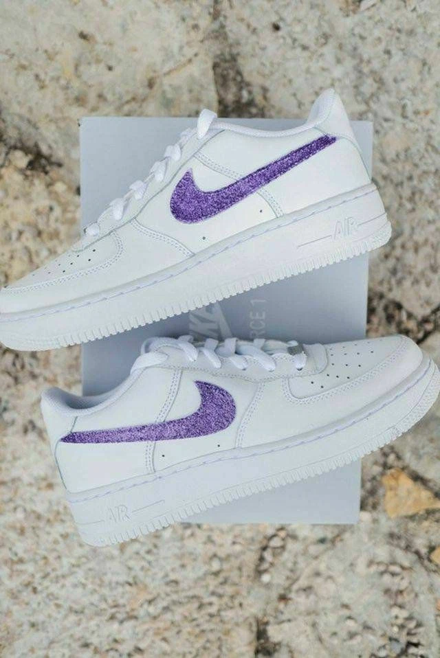 landinwaarts Afkeer voor het geval dat Nike Air Force 1 Purple Glitter Low White Custom Shoes Women Kids Men Sizes  | eBay