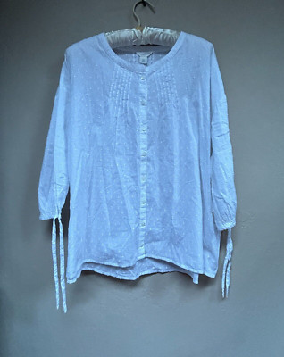 Caslon Women's Peasant Top 3/4 Sleeve Swiss Dot  Blouse White Large New
